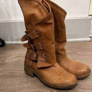 Coolway Tan Combat Boots with Buckle Accents